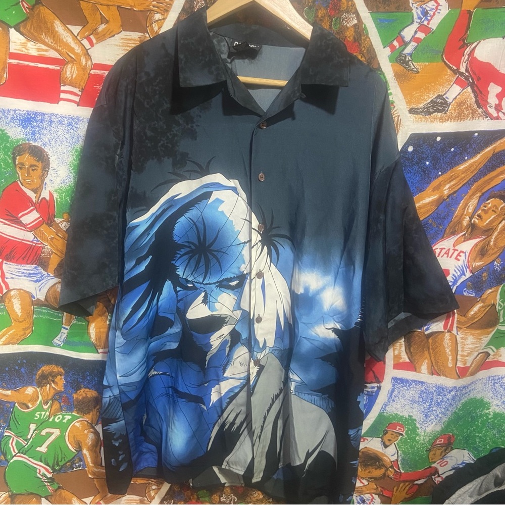 Vintage Anime Canopy Makoto Shishio Rurouni Kensha Manga Button Up Dress Shirt